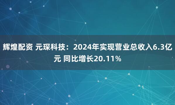 辉煌配资 元琛科技：2024年实现营业总收入6.3亿元 同比增长20.11%